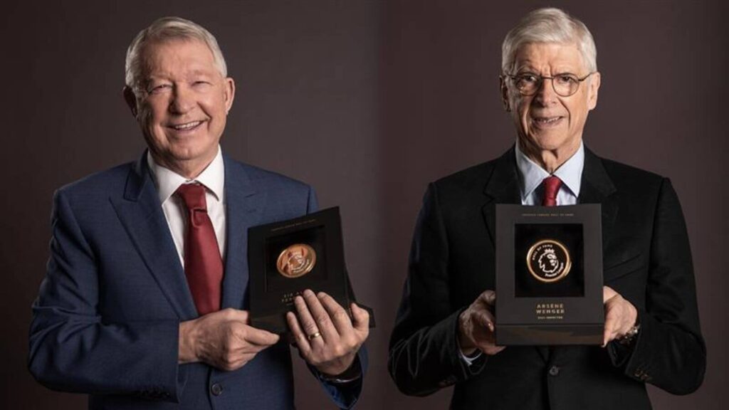 The Premier League Hall of fame: Sir Alex Ferguson and Arsene Wenger with their Premier League Hall of Fame medallion.