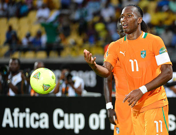 African National Football Teams: Didier Drogba in action for Ivoy Coast during the 2013 AFCON.