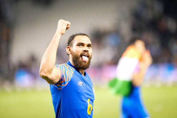 Football rank of India: Adil Khan celebrates after a World Cup qualifying match for India.