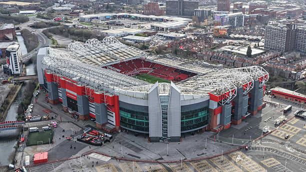 The Capacity of Old Trafford: An aerial view of Old Trafford during the Premier League match.