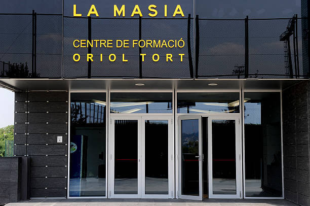 Top football academies in the world: Entry of the "La Masia" building of the training centre Oriol Tort where young players of the Barcelona football club live and train.