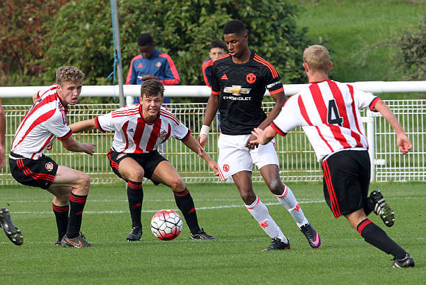 Top football academies in the world: Marcus Rashford in action for the Manchester United academy.