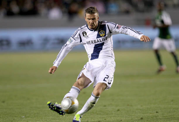 Top 10 Players to have played in the MLS: David Beckham in action for Los Angeles Galaxy during an MLS game.