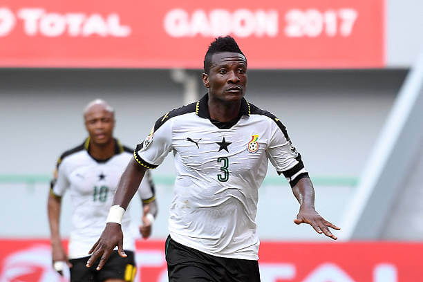 Top records set by Asamoah Gyan: Asamoah Gyan celebrates after scoring a goal during the 2017 Africa Cup of Nations group D football match between Ghana and Mali in Port-Gentil on January 21, 2017.