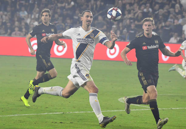 Top 10 Players to have played in the MLS: Zlatan Ibrahimovic in action for Los Angeles Galaxy during an MLS game.