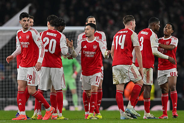 Champions League Roundup, Matchday 8: Arsenal players celebrate during the UEFA Champions League 2025/26 League Phase MD8 match between Arsenal and FC Kairat Almaty at the Emirates Stadium on January 28, 2026.