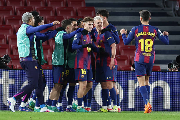 Champions League Roundup, Matchday 8: Barcelona players celebrate during the UEFA Champions League 2025/26 League Phase MD8 match between Barcelona and Copenhagen at Camp Nou on January 28, 2026.