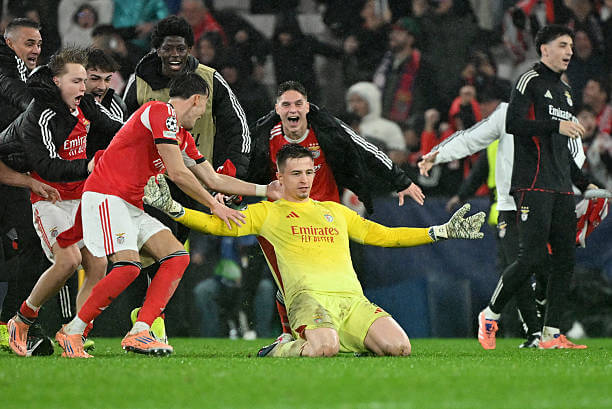 Champions League Roundup, Matchday 8: Anatoliy Trubin celebrates his goal during the UEFA Champions League 2025/26 League Phase MD8 match between Benfica and Real Madrid at Estadio da Luz on January 28, 2026.
