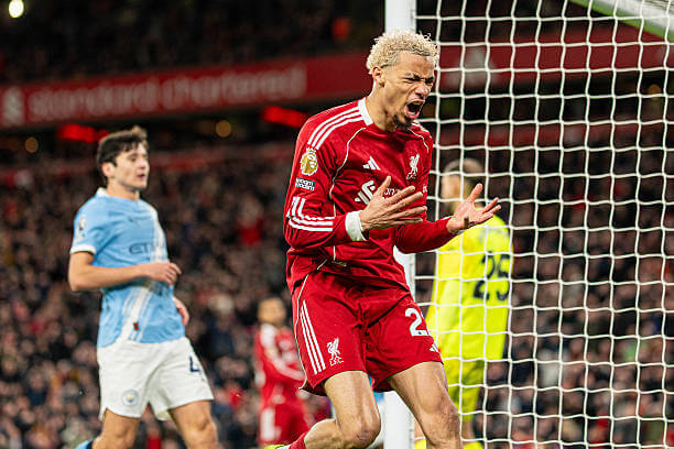 Liverpool vs Manchester City Review: Hugo Ekitike reacts after missing a chance during the Premier League match between Liverpool and Manchester City at Anfield on February 08, 2026.