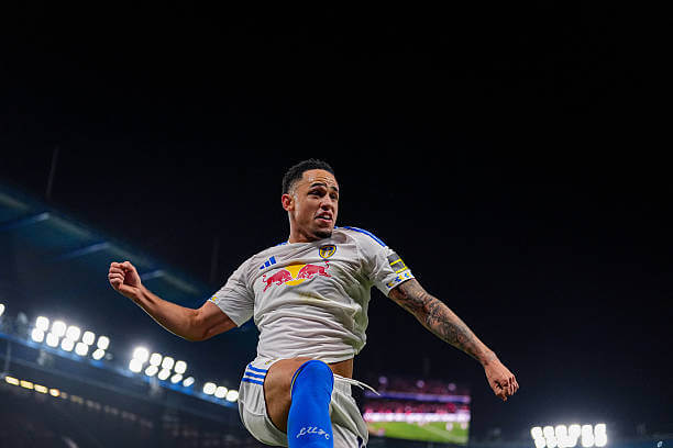 Chelsea vs Leeds Review: Noah Okafor celebrates his goal during the Premier League match between Chelsea and Leeds United at Stamford Bridge on February 10, 2026.