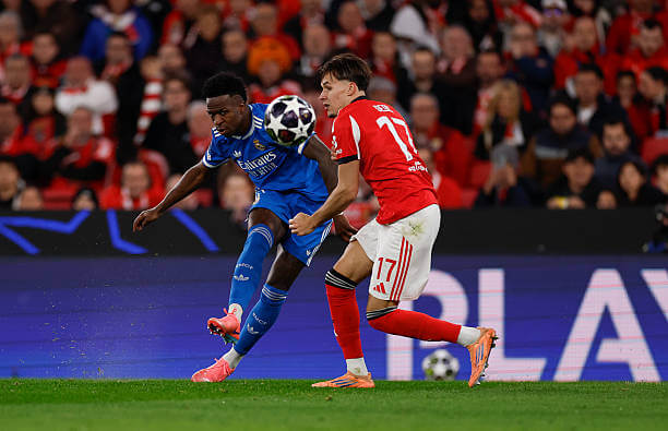 Benfica vs Real Madrid Review: Vinicius Junior scores during the UEFA Champions League 2025/26 Play-offs First Leg match between Benfica and Real Madrid at Estádio da Luz on February 17, 2026.