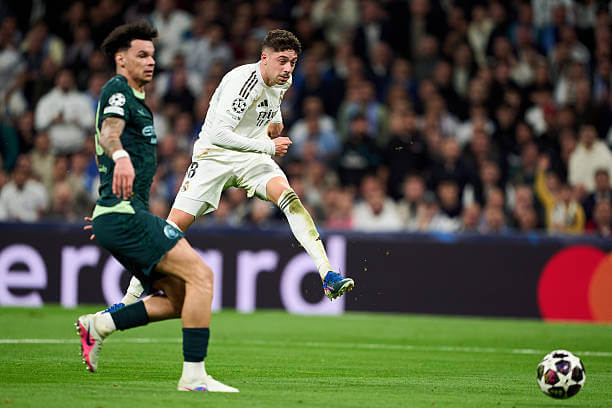 Real Madrid vs Manchester City Review: Federico Valverde scores his second goal of the game during the UEFA Champions League 2025/26 Round of 16 First Leg match between Real Madrid and Manchester City at the Santiago Bernabeu on March 11, 2026.