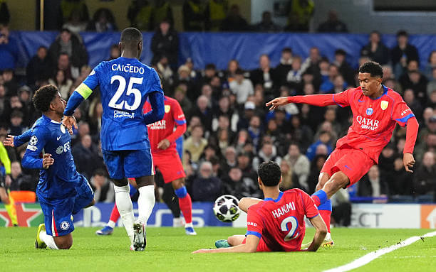Chelsea vs PSG Review: Senny Mayulu scores during the UEFA Champions League 2025/26 Round of 16 Second Leg match between Chelsea and PSG at Stamford Bridge on March 17, 2026.