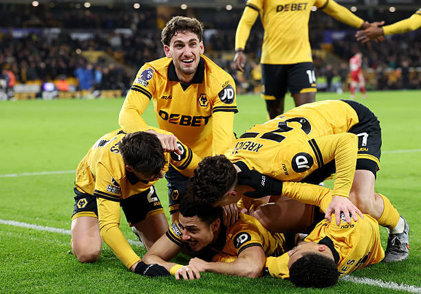 Wolves vs Liverpool Review: Andre celebrates his goal with his teammates during the Premier League match between Wolves and Liverpool at Molineux on March 4, 2026.