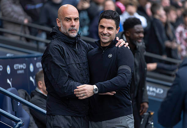 Manchester City vs Arsenal Review: Mikel Arteta and Pep Guardiola greet each other before the Premier League match between Manchester City and Arsenal at the Etihad Stadium on April 19, 2026.