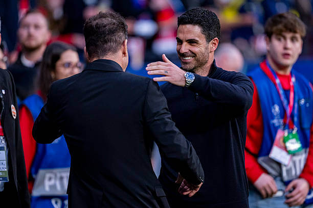 Atlético Madrid vs Arsenal Review: Mikel Arteta greets Diego Simeone during the UEFA Champions League 2025/26 Semi Final First Leg match between Atletico Madrid and Arsenal at the Metropolitano on April 29, 2026.