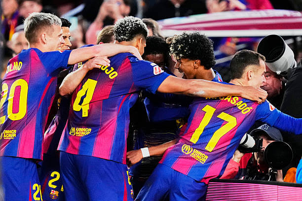 Barcelona vs Espanyol Review: Barcelona players celebrate during the La Liga match between Barcelona and Espanyol at Camp Nou on April 11 , 2026.