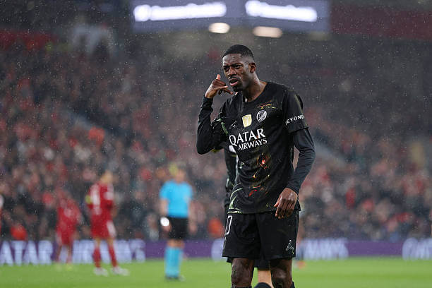 Champions League Roundup, Quarterfinals: Ousmane Dembele celebrates his first goal of the game during the UEFA Champions League 2025/26 Quarter-Final Second Leg match between Liverpool and PSG at Anfield on April 14, 2026.