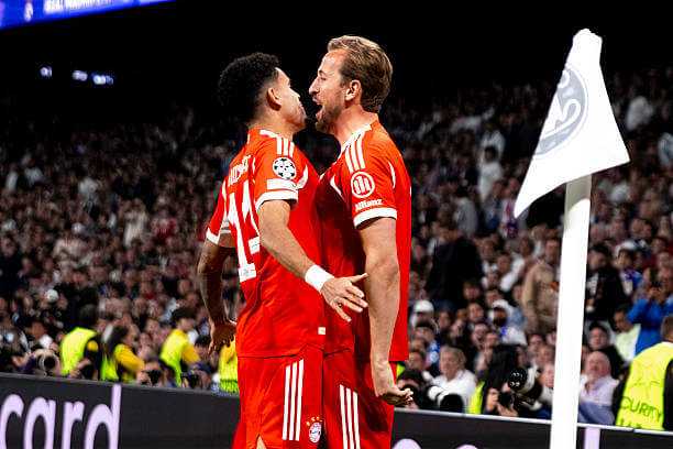 Real Madrid vs Bayern Munich Review: Harry Kane and Luis Diaz celebrate during the UEFA Champions League 2025/26 Quarter-Final First Leg match between Real Madrid and Bayern Munich at the Santiago Bernabeu on April 07, 2026.