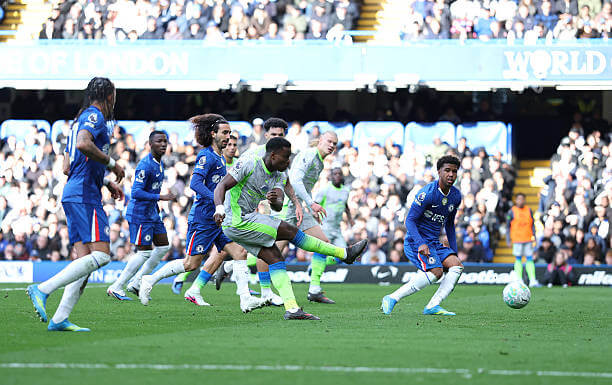 Chelsea vs Manchester City Review: Marc Guehi scores during the Premier League match between Chelsea and Manchester City at Stamford Bridge on April 12, 2026.