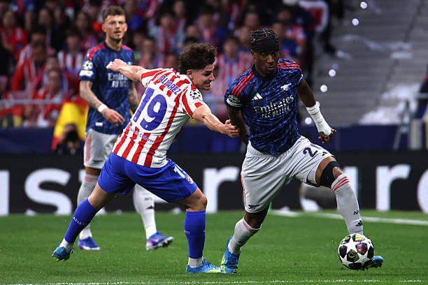 Atlético Madrid vs Arsenal Review: Noni Madueke in action during the UEFA Champions League 2025/26 Semi Final First Leg match between Atletico Madrid and Arsenal at the Metropolitano on April 29, 2026.