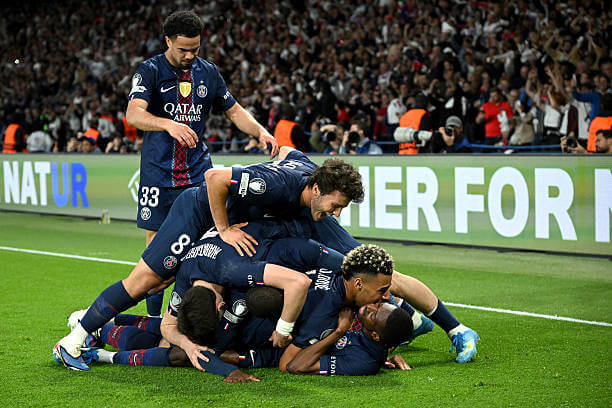 PSG vs Bayern Munich Review: PSG players celebrate during the UEFA Champions League 2025/26 Semi Final First Leg match between PSG and Bayern Munich at Parc des Princes on April 28, 2026.
