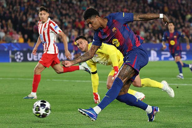 Barcelona vs Atletico Madrid Review: Marcus Rashford scores a goal which was later disallowed for offside during the UEFA Champions League quarter final first leg match between Barcelona and Atletico Madrid at the Camp Nou on April 8, 2026.