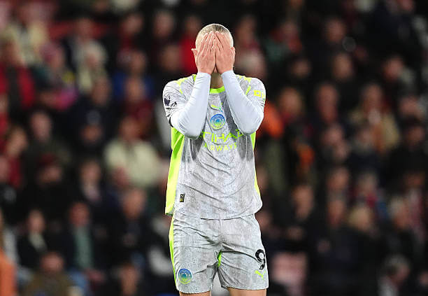 Bournemouth vs Manchester City Review: Erling Haaland rues a missed chance during the Premier League match between Bournemouth and Manchester City at the Vitality Stadium on May 19, 2026.