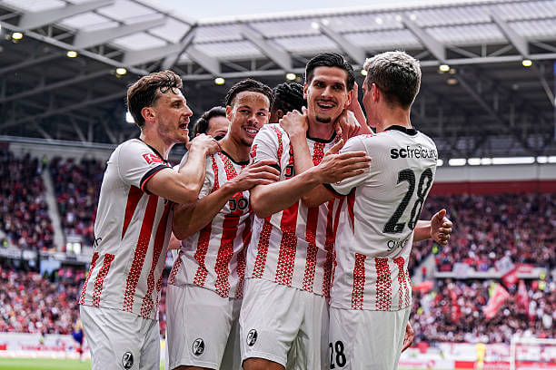 Bundesliga Roundup, Matchday 34: Freiburg players celebrate during the Bundesliga match between Freiburg and RB Leipzig at Europa-Park Stadion on May 16, 2026.