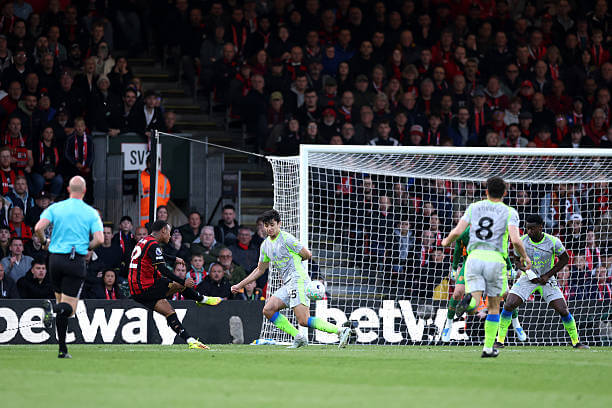 Bournemouth vs Manchester City Review: Eli Junior Kroupi scores during the Premier League match between Bournemouth and Manchester City at the Vitality Stadium on May 19, 2026.