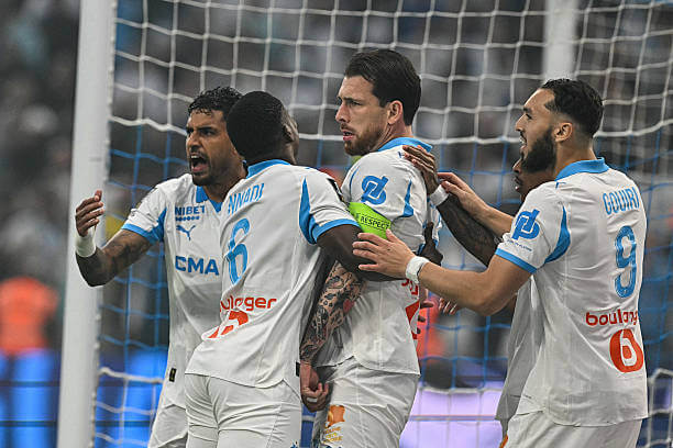 Ligue 1 Roundup, Matchday 34: Marseille players celebrate during the Ligue 1 match between Marseille and Rennes at the Stade Velodrome on May 17, 2026.