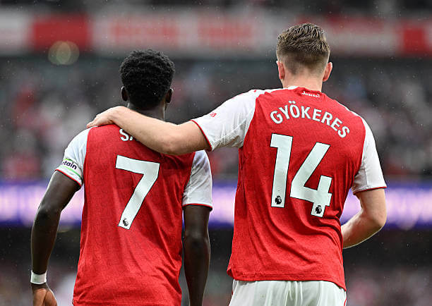 Arsenal vs Fulham Review: Bukayo Saka celebrates with Viktor Gyokeres during the Premier League match between Arsenal and Fulham at the Emirates Stadium on May 2, 2026.