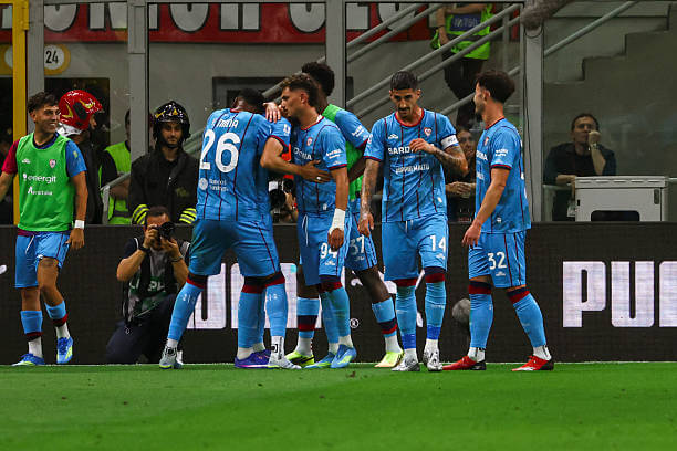Serie A Roundup, Matchday 38: Cagliari players celebrate during the Serie A match between AC Milan and Cagliari at San Siro on May 24, 2026.