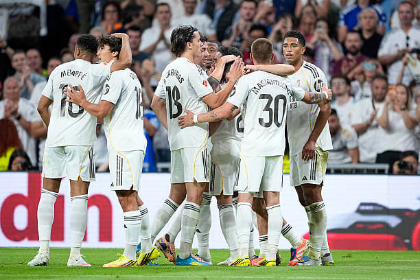 La Liga Roundup, Matchday 38: Real Madrid players celebrate during the La Liga match between Real Madrid and Athletic Bilbao at the Bernabeu on May 23, 2026.