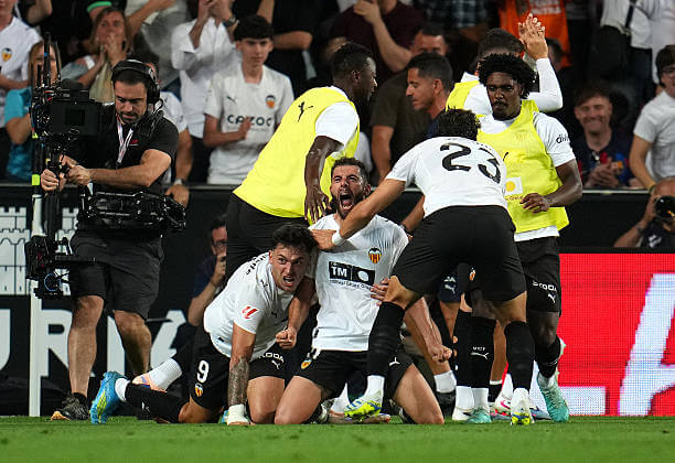 La Liga Roundup, Matchday 38: Valencia players celebrate during the La Liga match between Valencia and Barcelona at Estadi de Mestalla on May 23, 2026.
