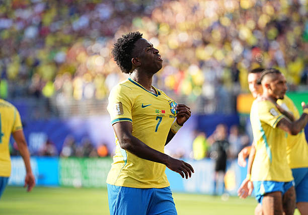 Brazil vs Morocco Review: Vinicius Junior celebrates his goal during the FIFA World Cup 2026 Group C match between Brazil and Morocco at the MetLife Stadium on June 13, 2026.