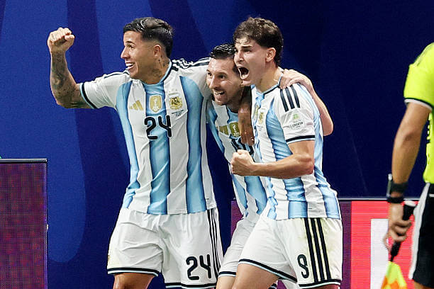 2026 FIFA World Cup Roundup, Round of 16: Argentina players celebrate during the FIFA World Cup 2026 Round of 16 match between Argentina and Egypt at Atlanta Stadium on July 07, 2026.
