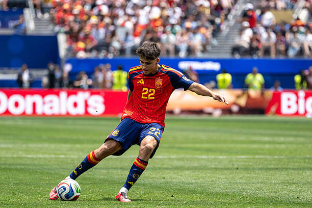 Spain vs Argentina Review: Pau Cubarsí takes a shot on goal during the FIFA World Cup 2026 Final match between Spain and Argentina at New York New Jersey Stadium on July 19, 2026.