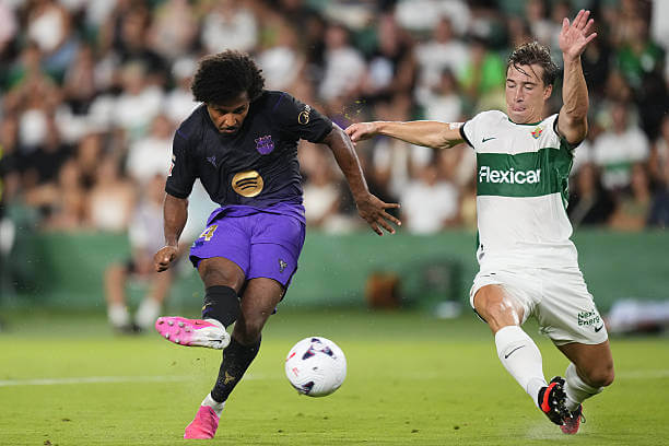 Elche vs Barcelona Review: Karim Adeyemi scores during the LaLiga 2026/27 match between Elche and Barcelona at the Estadio Manuel Martinez Valero on August 23, 2026.