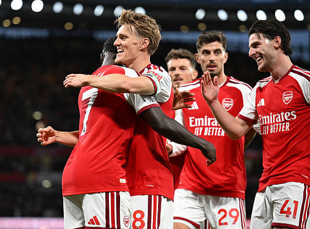 Arsenal vs Coventry Review: Arsenal players celebrate during the Premier League 2026/27 match between Arsenal and Coventry City at Emirates Stadium on August 21, 2026.