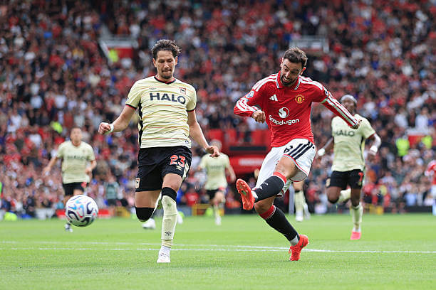 Manchester United vs Ipswich Review: Bruno Fernandes scores his first goal of the game during the Premier League 2026/27 match between Manchester United and Ipswich Town at Old Trafford on August 30, 2026.