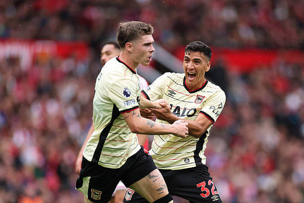 Manchester United vs Ipswich Review: Leif Davis celebrates his goal with Marcelino Nunez during the Premier League 2026/27 match between Manchester United and Ipswich Town at Old Trafford on August 30, 2026.