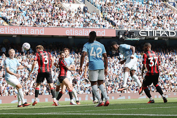 Manchester City vs Bournemouth Review: Marc Guehi scores during the Premier League 2026/27 match between Manchester City and AFC Bournemouth at the Etihad Stadium on August 23, 2026.