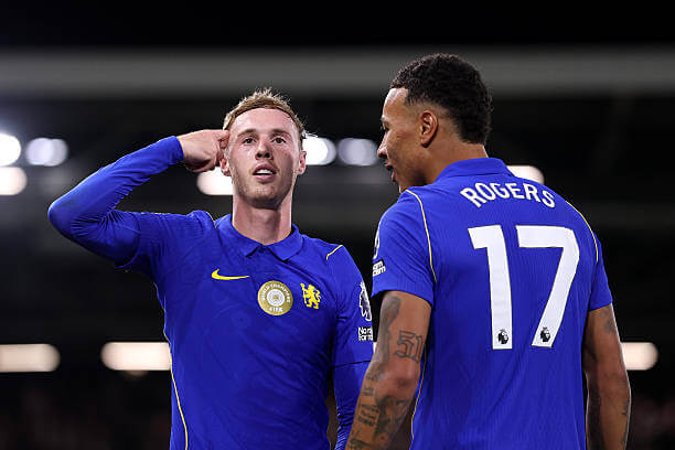 2026/27 Premier League Roundup, Matchday 1: Cole Palmer celebrates his goal with Morgan Rogers during the Premier League 2026/27 match between Fulham and Chelsea at Craven Cottage on August 24, 2026.