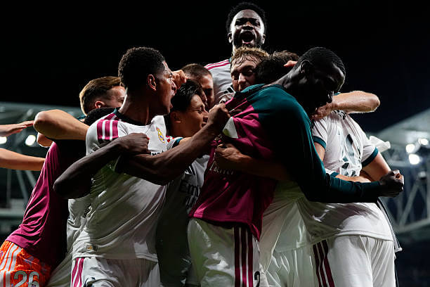 Espanyol vs Real Madrid Review: Carlos Espi celebrates his goal with his teammates during the LaLiga match between Espanyol and Real Madrid at the RCDE Stadium on August 22, 2026.