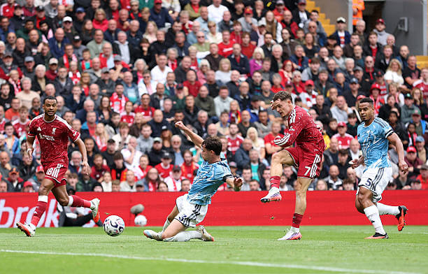 Liverpool vs Nottingham Forest Review: Florian Wirtz scores which was later disallowed after a VAR review during the Premier League match between Liverpool and Nottingham Forest at Anfield on August 29, 2026.