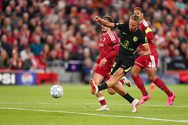 Liverpool vs Atletico Madrid Review: Marcos Llorente scores during the UEFA Champions League 2026/27 League Phase MD1 match between Liverpool and Atletico Madrid at Anfield on September 9, 2026.