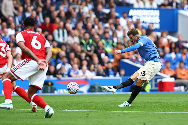 Brighton vs Arsenal Review: Pascal Groß scores during the Premier League 2026/27 match between Brighton and Arsenal at Amex Stadium on September 19, 2026.