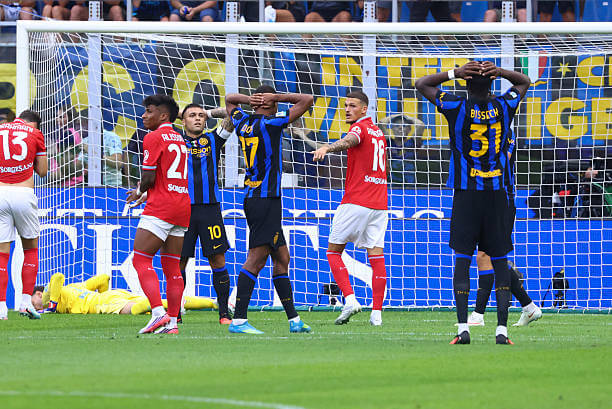 Inter vs Napoli Review: Andy Diouf reacts after a missed chance during the Serie A match between Inter and Napoli at the Giuseppe Meazza on September 5, 2026.