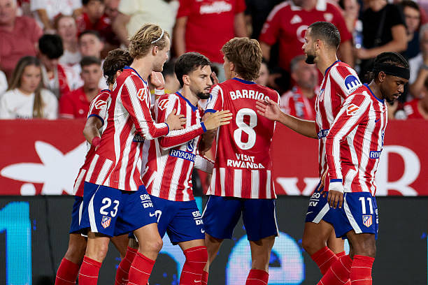 La Liga Roundup, Matchday 3: Atletico Madrid players celebrate during the La Liga match between Sevilla and Atletico Madrid at Ramon Sanchez Pizjuan on August 29, 2026